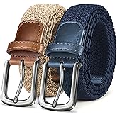 KEMISANT Men's Golf Belt 2 Pack-Braided Woven Stretch Belt for Gift Men Casual Jeans Sports Work 1 3/8"