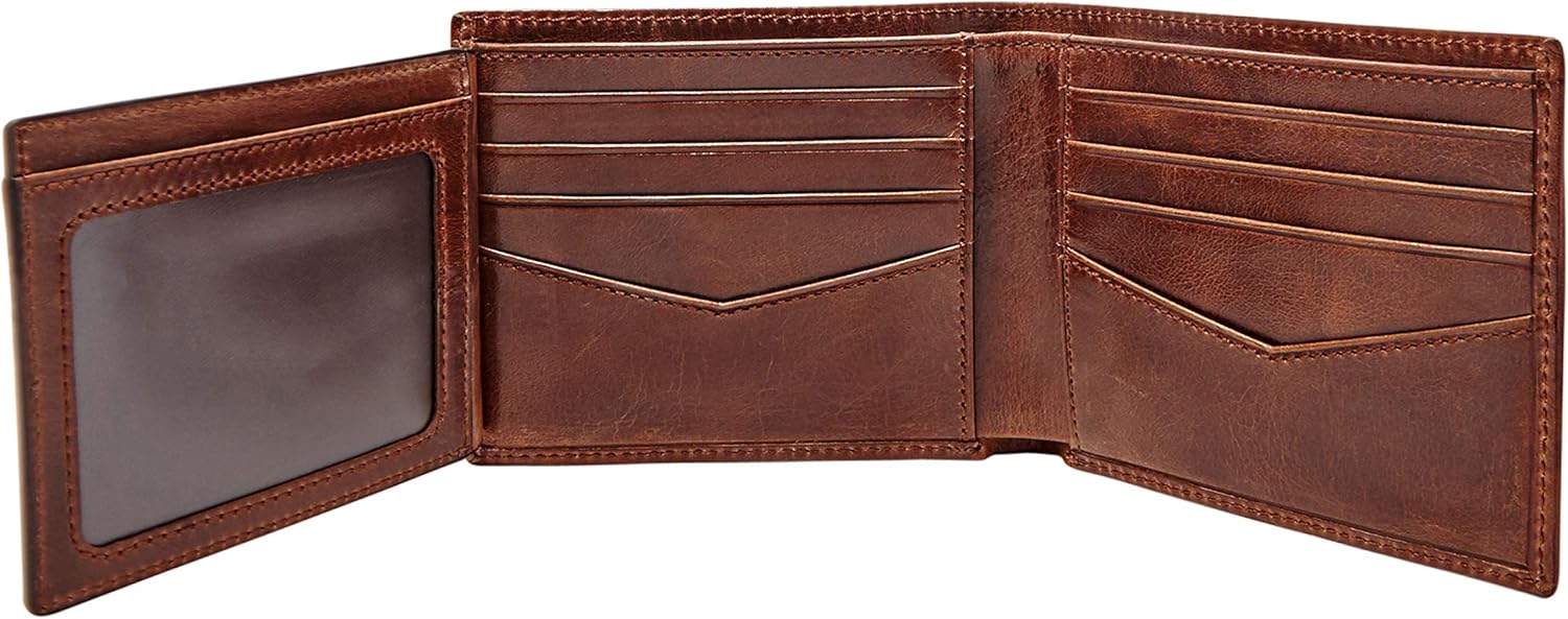 Fossil Men's Ryan Leather RFID Blocking Bifold Flip ID Wallet, Dark Brown, One Size at  Men’s Clothing store