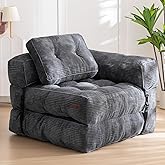 MAXYOYO Folding Sofa Bed, Convertible Chair Bed with Pillow | L-Shaped Floor Sofa with Armrest and Pillow, Foldable Portable Fold Out Comfy Chair Bed for Living Room Bedroom, Dark Grey