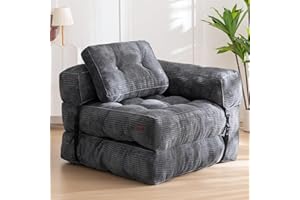 MAXYOYO Folding Sofa Bed, L-Shaped Convertible Sofa Bed with Armrest Foldable Sleeper Sofa with Pillow, Portable Fold Out Chair Bed Comfy Floor Lounge for Living Room Bedroom, Dark Grey