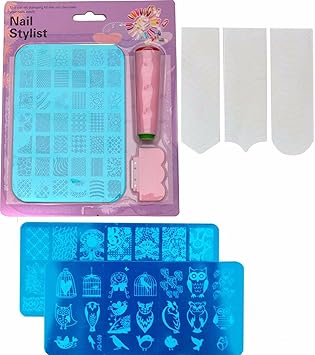 FOK Stamping Nail Art Kit Combo With 2pc Stamping Image Plate (Random Design) And A French Manicure Nail Art Tip Sticker