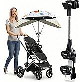 Universal 360° Adjustable Stroller Umbrella Attachment, Umbrella Holder for Chairs, Bikes & Wheelchairs - Clamp Fits 0.6-1.2in Handles, Beach Camping Gear