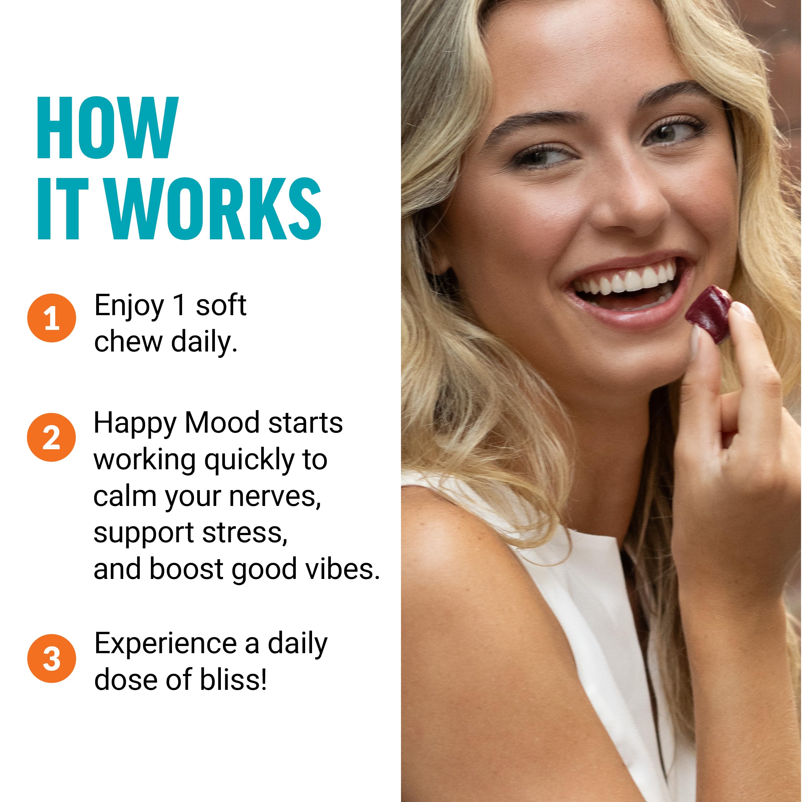 FORCE FACTOR Happy Mood, Mood Support and Mood Balance Supplement to Support Happiness, Positivity, and Stress, Made with Magnesium, Saffron, Zembrin, Non-GMO, Tropical Fruit Flavor, 30 Soft Chews