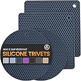 Silicone Trivet Mats 4 Heat Resistant Pot Holders Multipurpose Non-Slip Hot Pads for Kitchen Potholders, Drying mat, Jar Opener, Spoon Holder, Coaster(Navy Blue)
