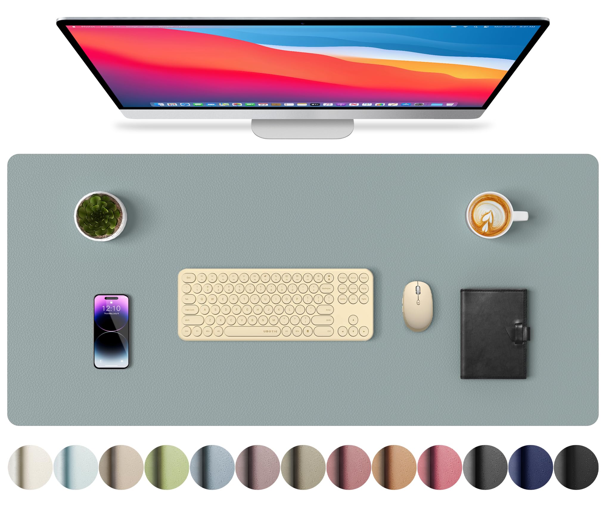 Photo 1 of Aothia Leather Desk Pad Protector, Office Desk Mat, Large Mouse Pad, Non-Slip PU Leather Desk Blotter, Laptop Desk Pad, Waterproof Desk Writing Pad for Office and Home(Dusty Blue, 23.6" x 13.7")