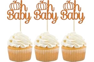 Gyufise 24Pcs Pumpkin Oh Baby Cupcake Toppers Orange Glitter Fall Theme Cupcake Picks Pumpkin Themed Baby Shower Birthday Thanksgiving Halloween Party Cake Decorations Supplies
