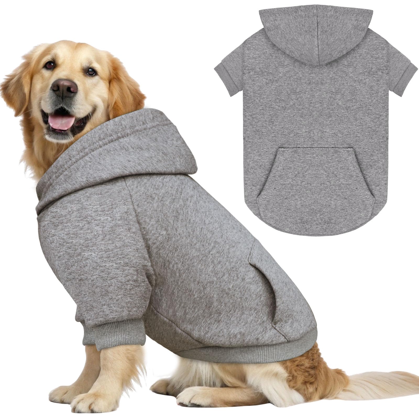 Photo 1 of 4XL Dog Sweaters for Large Dogs,Dog Hoodie,Cozy Fleece Interior Sweatshirt with Hood & Pocket,Leash Hole,Pet Clothes Sweater Hoodie for Large Dogs,Grey&4XL