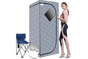 HOSAUNA Portable Steam Sauna, Folding Sauna Spa 1500W 4L Pot Nine-Speed Adjustment Indoor Sauna Room with Remote Control Folding Chair for Detox Relaxation Reduce Stress Fatigue (Grey)