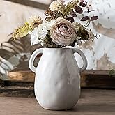 Sowlvenco White Ceramic Vase with 2 Handles for Modern Farmhouse Home Decor, Vintage Rustic Decorative Vases, Small Vase for Fresh and Dried Flowers, Centerpiece Table Decorations, 7 Inch