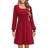 Casual Dresses for Women Sweater Dress Long Sleeve Square Neck Midi Dresses Fashion Clothes Women Dresses Red XL