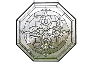 TMI ART PANEL 24 x 24 All Clear Stained Glass Octagon Beveled Window Panel, TMM20