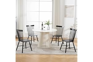 DM Furniture Dining Chairs Set of 4, Windsor Dining Chair, Spindle Back Farmhouse Kitchen Chairs Armless Solid Wood Side Chairs for Home/Dining Room/Restaurant/Patio, Black