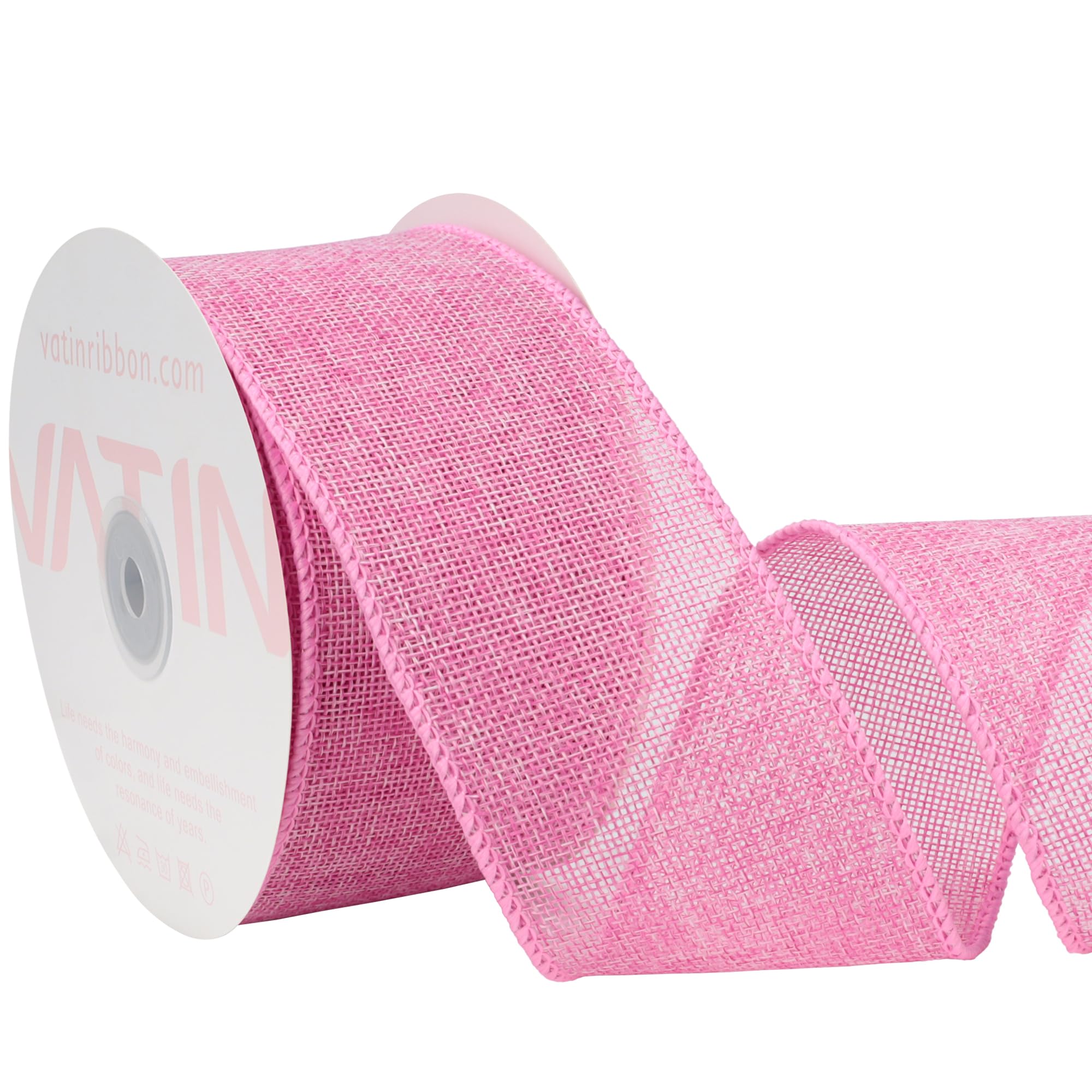 VATIN Valentine's Day Pink Burlap Wired Ribbon 65mm X 9m Easter Fabric Craft Ribbon for Party Decorations,Big Bow,DIY Wreath Craft,Tree Decoration,Outdoor Decoration — image 1