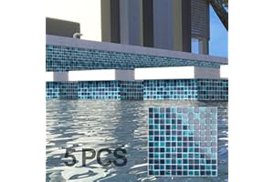 LSDECO 5 Sheets Glass Mosaic Tiles Backsplash, Pool Tiles, 12" x 12" Kitchen Backsplash Tile, Glass Tiles for Bathroom Border Shower Wall (5 Sq.Ft Topazstone)
