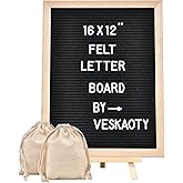 Felt Letter Board with 402 Letters, Numbers & Symbols - 12 x 16 inch Large Changeable Message Board with Wooden Frame Wall Mount Hook, 2 Canvas Bags, Wood Stand (Black)