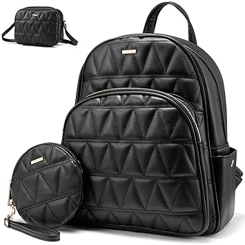 Rucksack Damen Elegant, Klein Damen Rucksack Set Klein Schultasche Kunstleder, Elegant Rucksäcke für Damen-3 Set