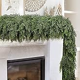 6FT Thick Christmas Garlands with 168 Cedar Branches, Real Touch Green Cedar Garland for Christmas Decorations, Artificial Greenery Garland for Table, Mantle, Wall, Indoor, Outdoor Holiday Decor