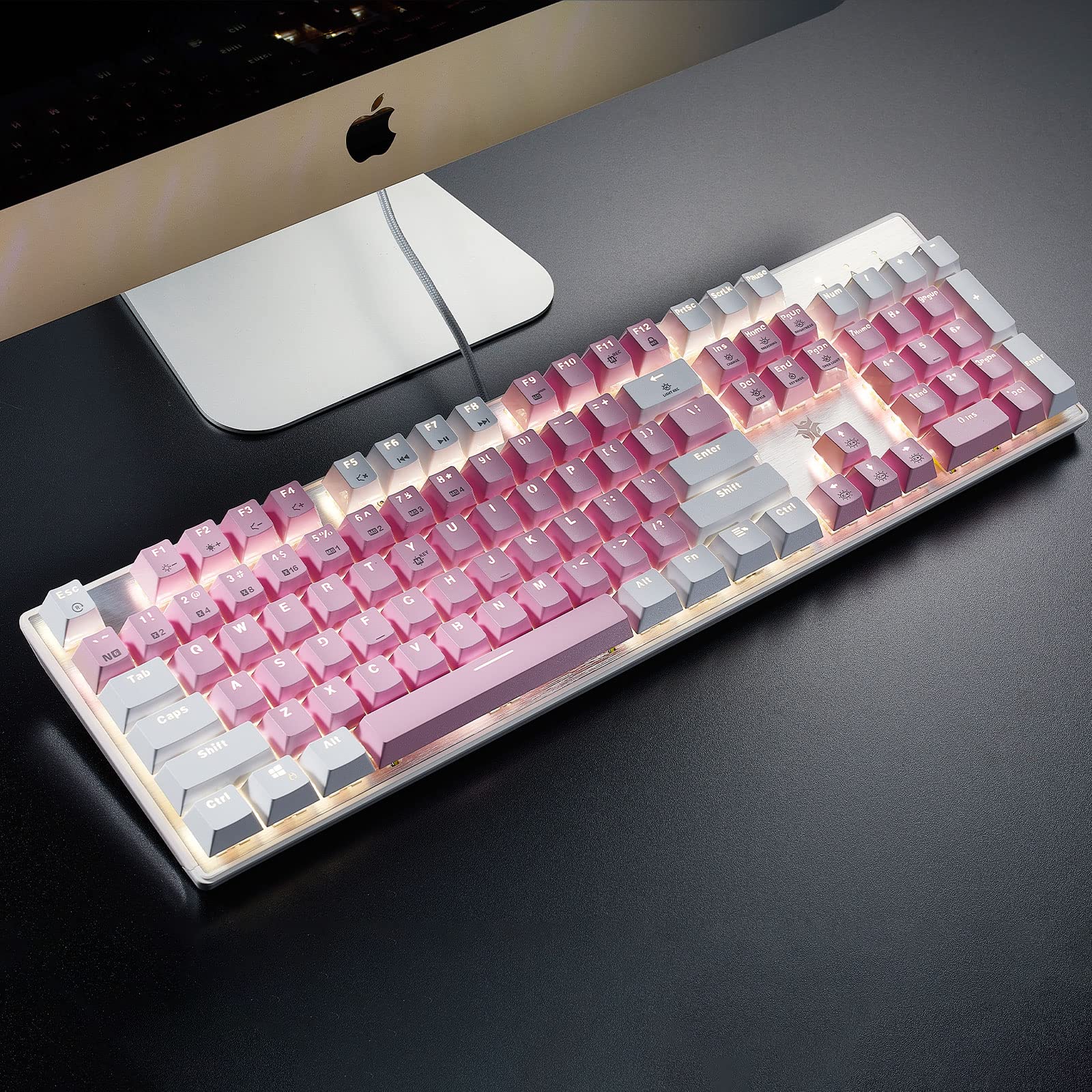 Hexgears GK715 Mechanical Gaming Keyboard, 104 Keys Full Size Wired Computer Keyboard, Hot Swappable Kailh Box Switches, ABS Keycaps, White Backlit Gaming Keyboard for PC/Laptop