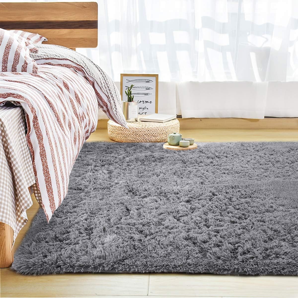 Andecor Soft Fluffy Bedroom Rugs - 4 x 6 Feet Indoor Shaggy Plush Area Rug for Boys Girls Kids Baby College Dorm Living Room Home Decor Floor Carpet, Grey: Home & Kitchen