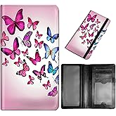 DEGDFSGR Checkbook Cover - Premium Leather Standard Duplicate Register Check Card Book Holder Wallet with RFID Blocking Function for Girl Men Women (Pink Flying Butterfly)
