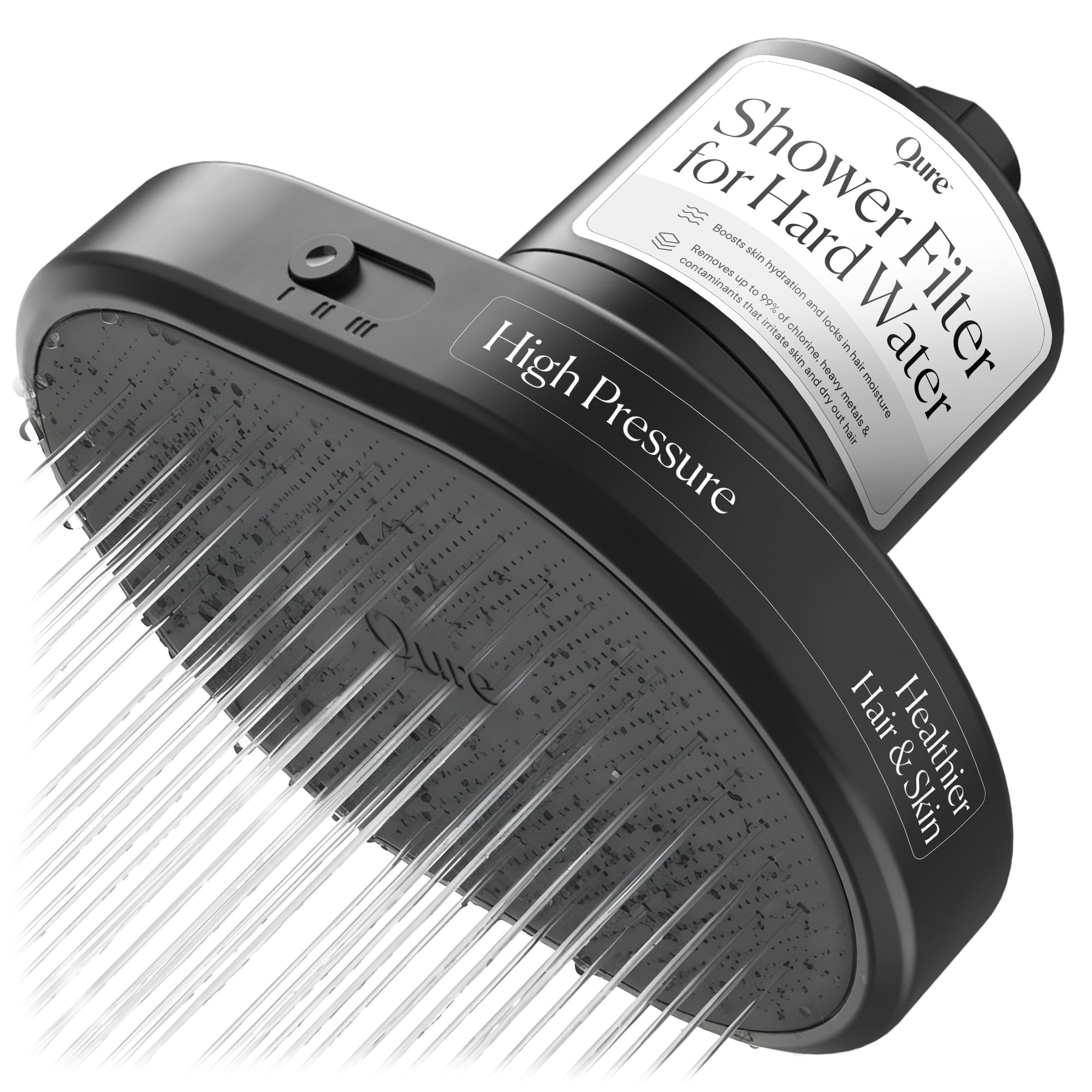 Photo 1 of Qure Shower Filter Head for Hard Water, healthier Hair, Skin & Nails, Reduces 99% Chlorine, High Pressure Showerhead, Improve your Beauty and Skincare Routine, Dermatologist-approved - Black