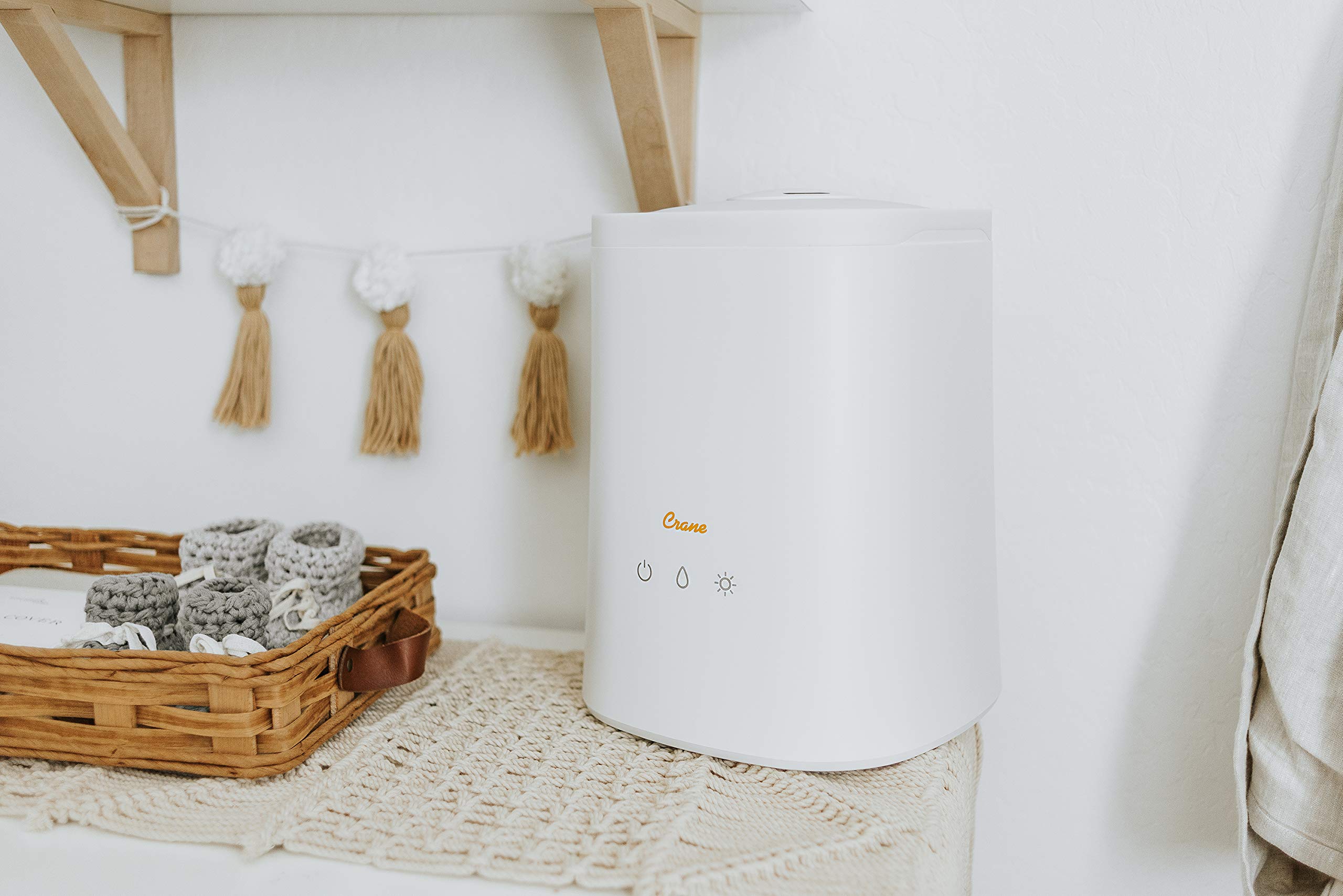 Crane Cool Mist Humidifier, Filter Free, Top Fill, 1.2 Gallon with Optional Color Changing Light & Aroma Diffuser Function. Works with Essential Oils