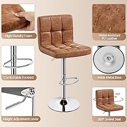 Yaheetech Bar Stools Set of 4, PU Leather Swivel