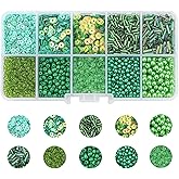Green Glass Seed Beads Tube Beads Set, 10 Types Assorted Glass Beads with Sequins for Jewelry Making, Seed Bead Kit for DIY Bracelets, Necklaces, Waist Bead Making Kit Craft Supplies