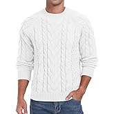 Askdeer Men's Pullover Sweater Cable Knit Crewneck Sweater Long Sleeve Classic Casual Sweater Tops