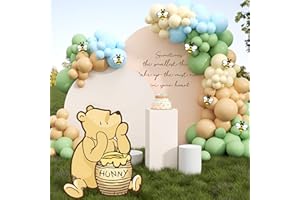LOPEASTAR Classic Winnie Bear Baby Shower Birthday Decorations Cutout Large, Neutral Pooh Bear Coroplast Cutout Prop with Stand Balloons Bee Stickers for Winnie Gender Reveal First Birthday Photo Props