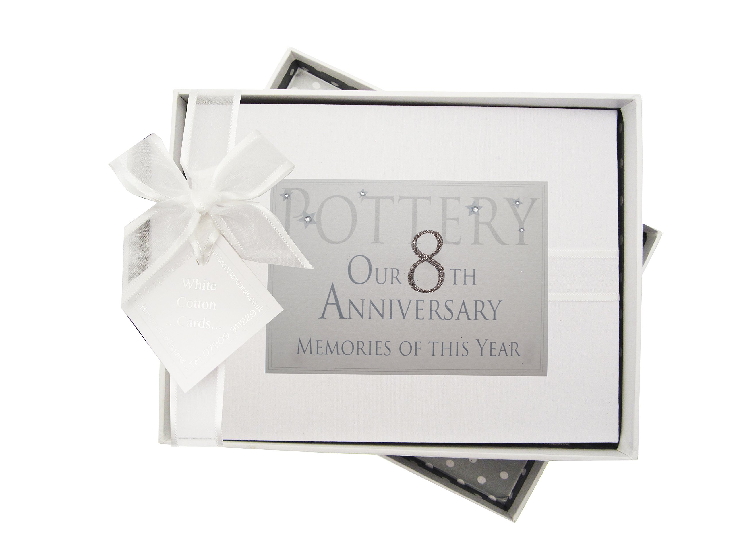 White Cotton Cards 8th Pottery Anniversary Memories of This Year, Small Album, Glitter & Words, Fabric, 16x20.5x4 cm