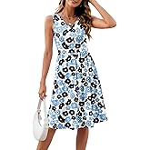 YSYOKOW Women's V-Neck Sleeveless Midi Summer Sundress with Elastic Empire Waist Flowy A-Line for Beach Travel Work