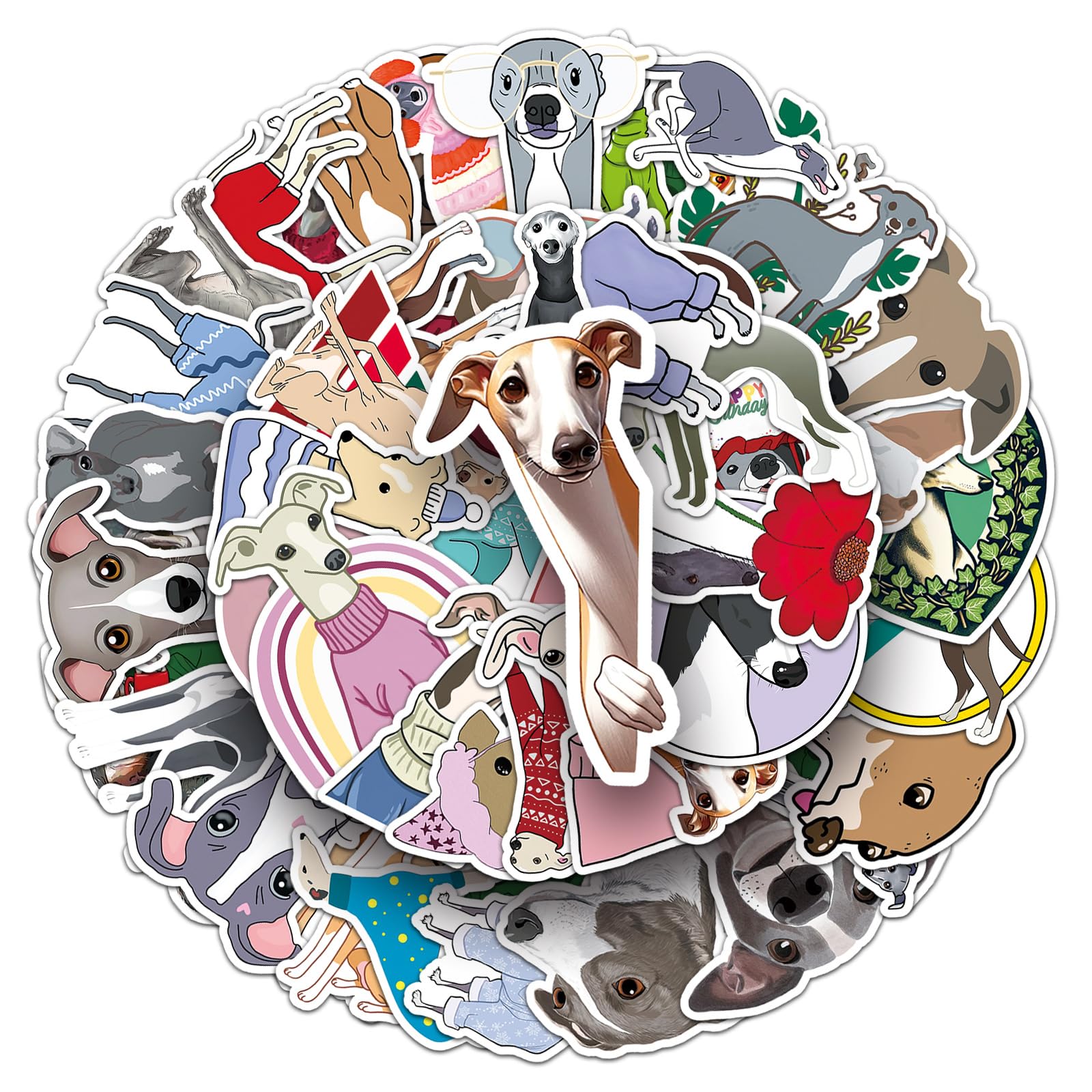 50Pcs Greyhound Stickers Laptop Car Scrapbook Phone Skateboard Suitcase Luggage Bike Greyhound Stickers Vinyl Waterproof Aesthetic Personalised Stickers for Teens Boys Girls Adults