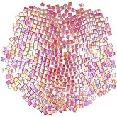 1.1lb Square Crystal Mosaic Tiles, Iridescent Mosaic Glass Tiles for Crafts, Mosaic Pieces DIY Hobbies Children Handmade Jewelry Art Decoration Gifts,525 Pieces (Fuchsia)