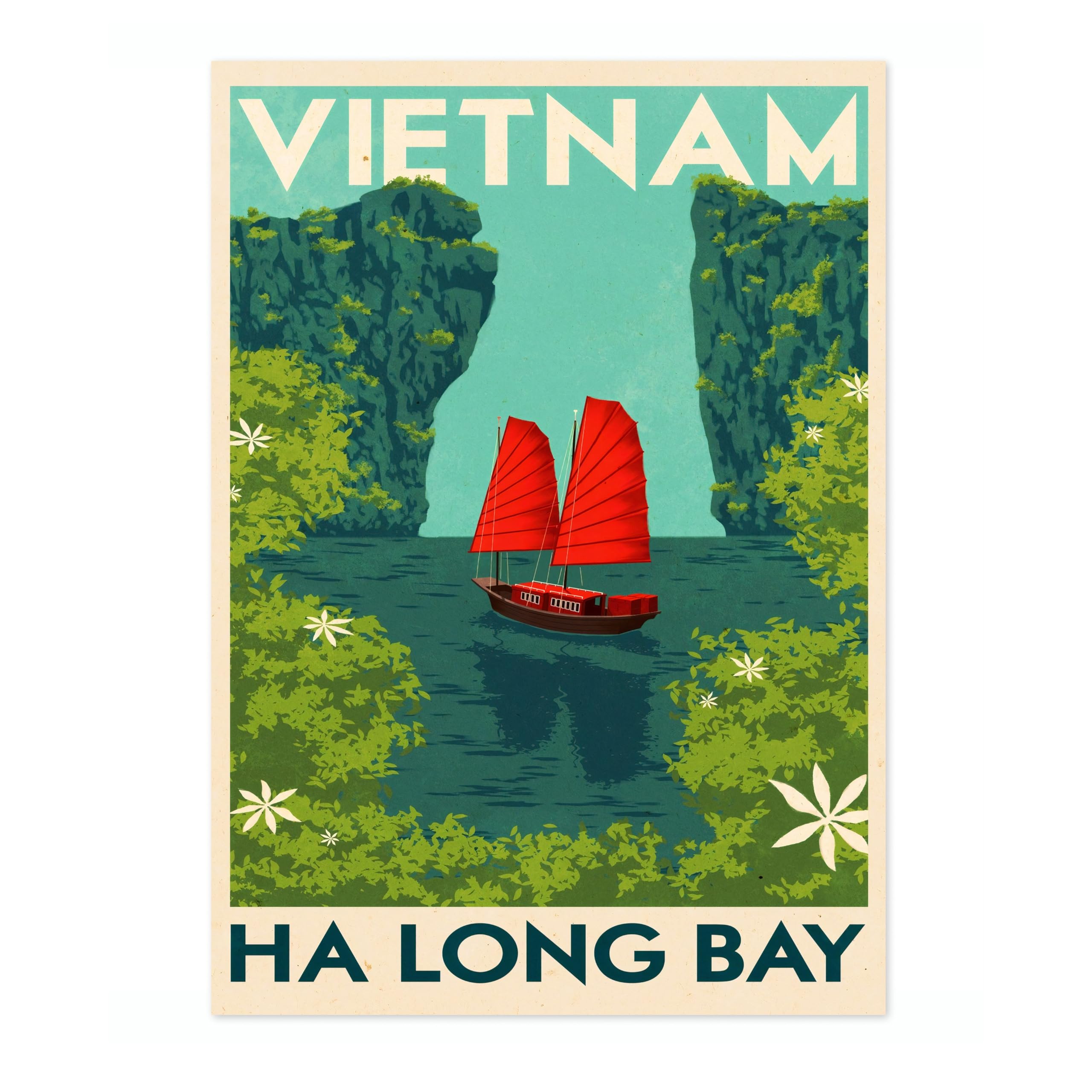Animato Ha Long Bay, Vietnam Vintage Travel Poster, Retro Tourism Print, Popular Attractions Around The World, Postcard Home Decor, Archival Matte, A1 (Print Only) - 84.1x59.4cm