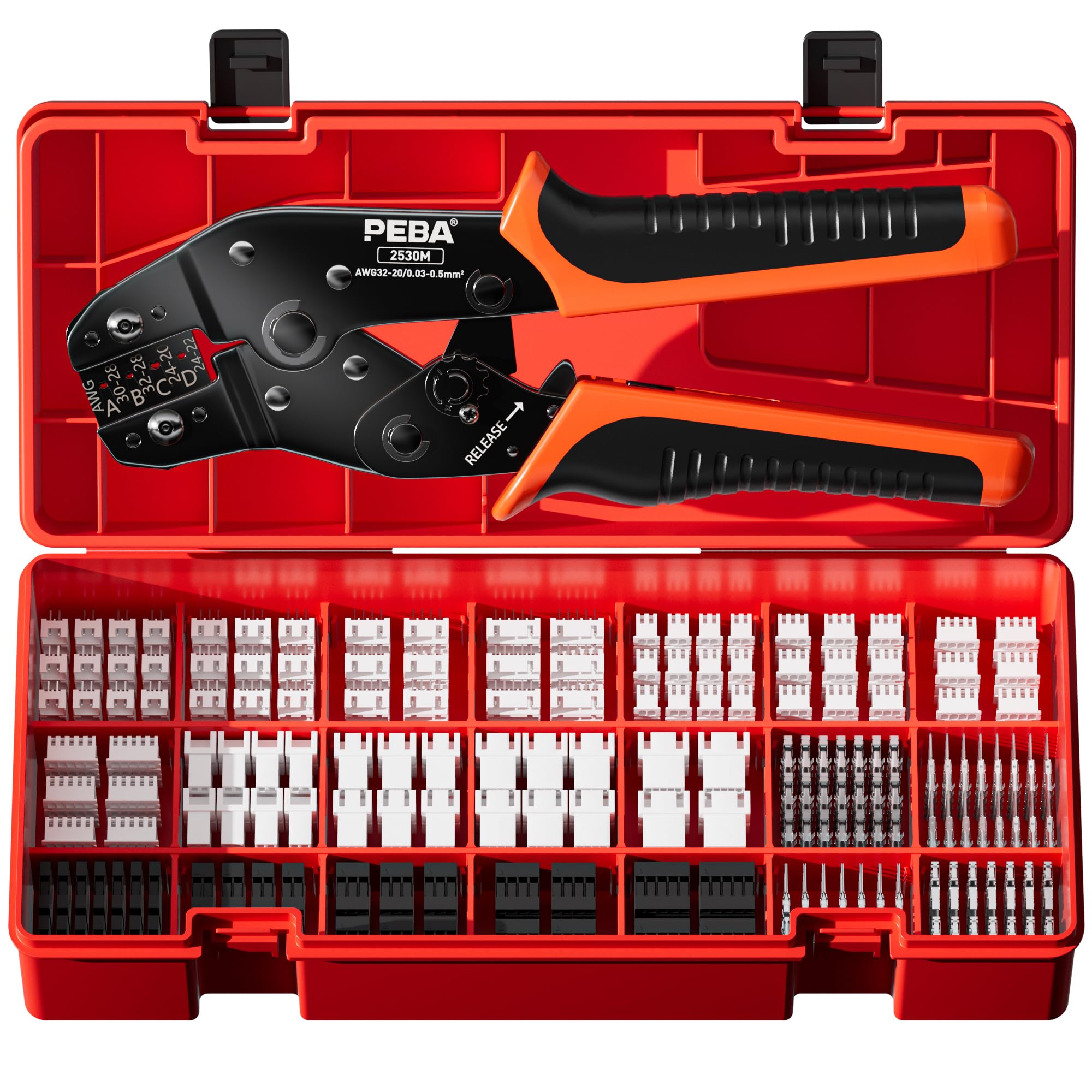 PEBA Crimping Tool and Dupont Connector Kit - 21 Types of 2.54mm Connectors & Crimp Pins, 2.5mm JST-XH Contacts and Housings, for DIY Electronics - Suitable for 0.03-0.5 mm² Wires — image 1