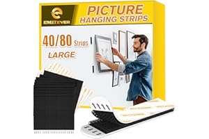 EMITEVER Picture Hanging Strips Heavy Duty, Damage Free Hanging Picture Hangers for Walls, Picture Hanging Kit, Hanging Hooks Without Nails, Black Adhesive Poster Wall Strips 20-Pairs (40 Strips)