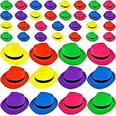 42 Pcs Neon Party Hats Colorful Plastic Hat Gangster Hat Fedora Hats Bulk for Adult Kids Birthday Party Supplies, 6 Colors