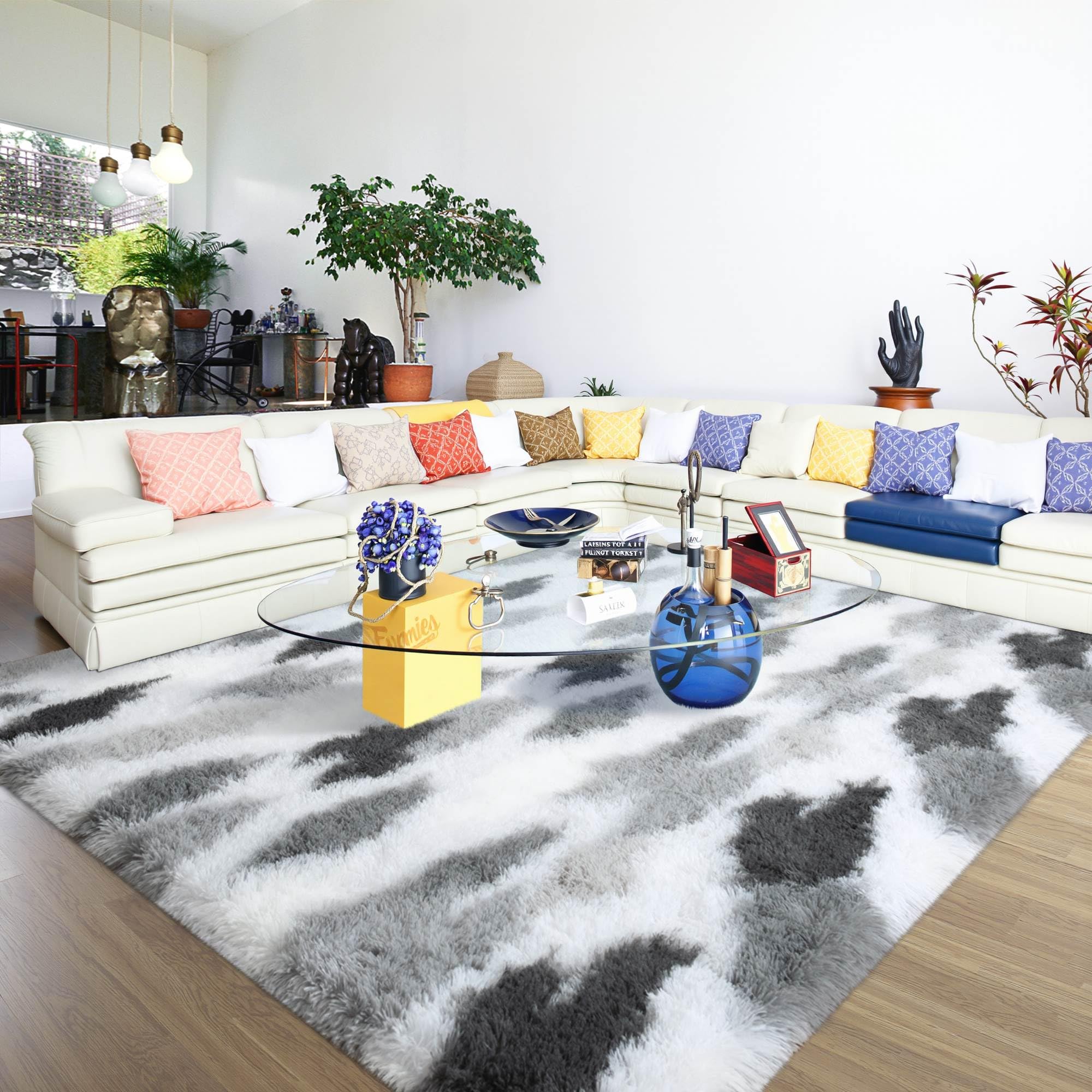 Ultra Soft Fluffy Rugs for Bedroom 5x8 Feet, Shag Area Rugs for Living Room, Large Comfy Furry Rug for Boys Kids Baby Room Decor, Non Slip Nursery Rug Modern Indoor Fuzzy Floor Carpet, Grey White Image