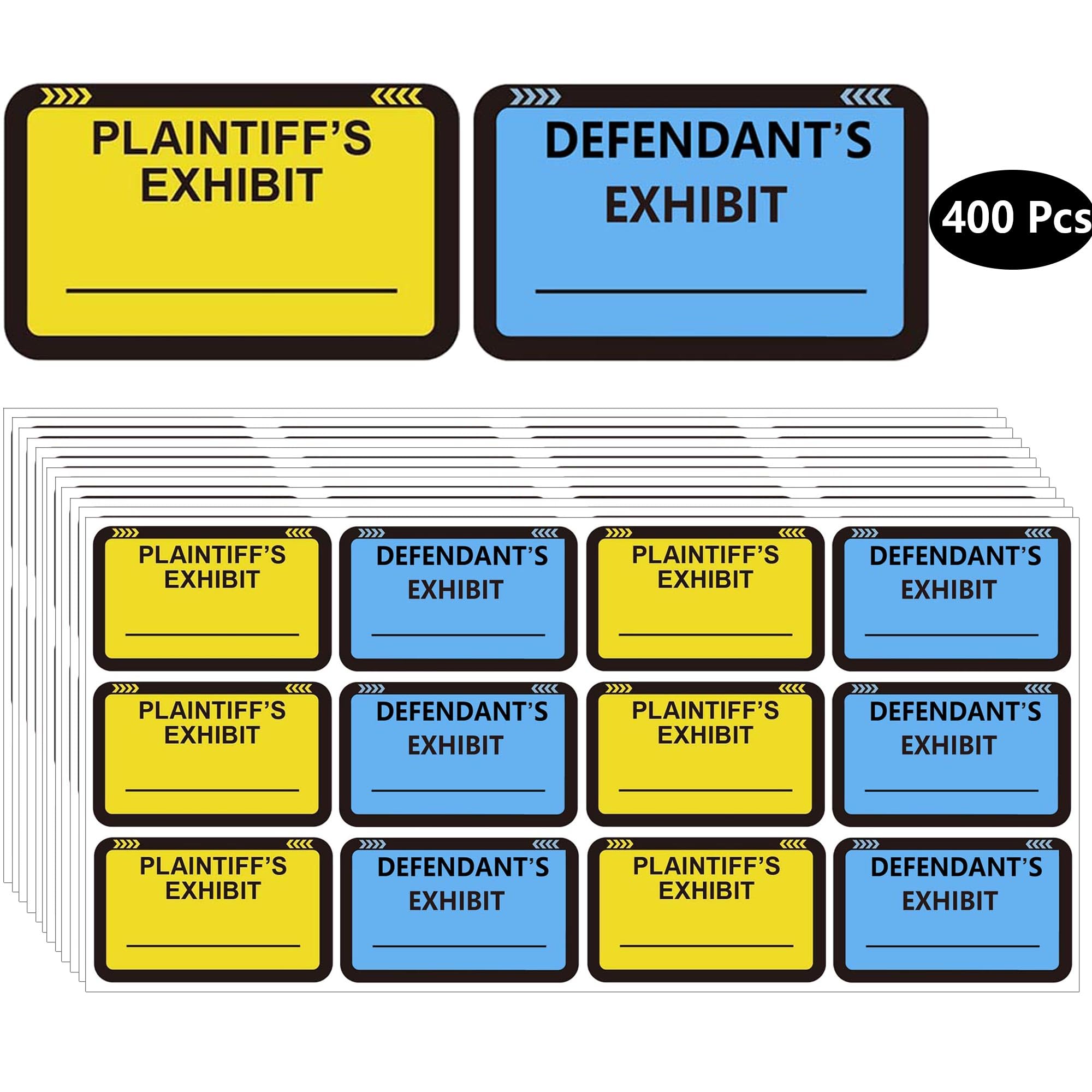 Legal Yellow Plaintiff's Exhibit Blue Defendant's Exhibit Stickers 1.65 X 1 Inches - Color-Coded Exhibit Labels 400 Pcs Blank File Folder Labels Tabs Legal Documents Report Divider for Offices Courts