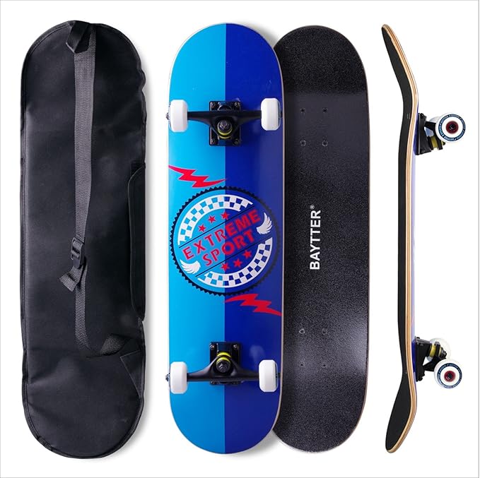 Baytter® Skateboard Komplett Board Funboard 79x20cm mit 7-lagigem Ahornholz und ABEC-11 Kugellager 95A Rollenhärte 31 x 8 Zol