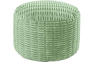 HOMBYS Unstuffed Ottoman Pouf Cover,Round Faux Fur Foot Stool, Fuzzy Chair, Floor Bean Bag(No Filler),Foot Rest with Storage for Living Room, Bedroom, Office, Striped Tufted (Sage Green)