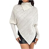 Verdusa Women's Turtleneck Chunky Sweater Cable Knit Asymmetrical Pullover Tops Elegant Outfits