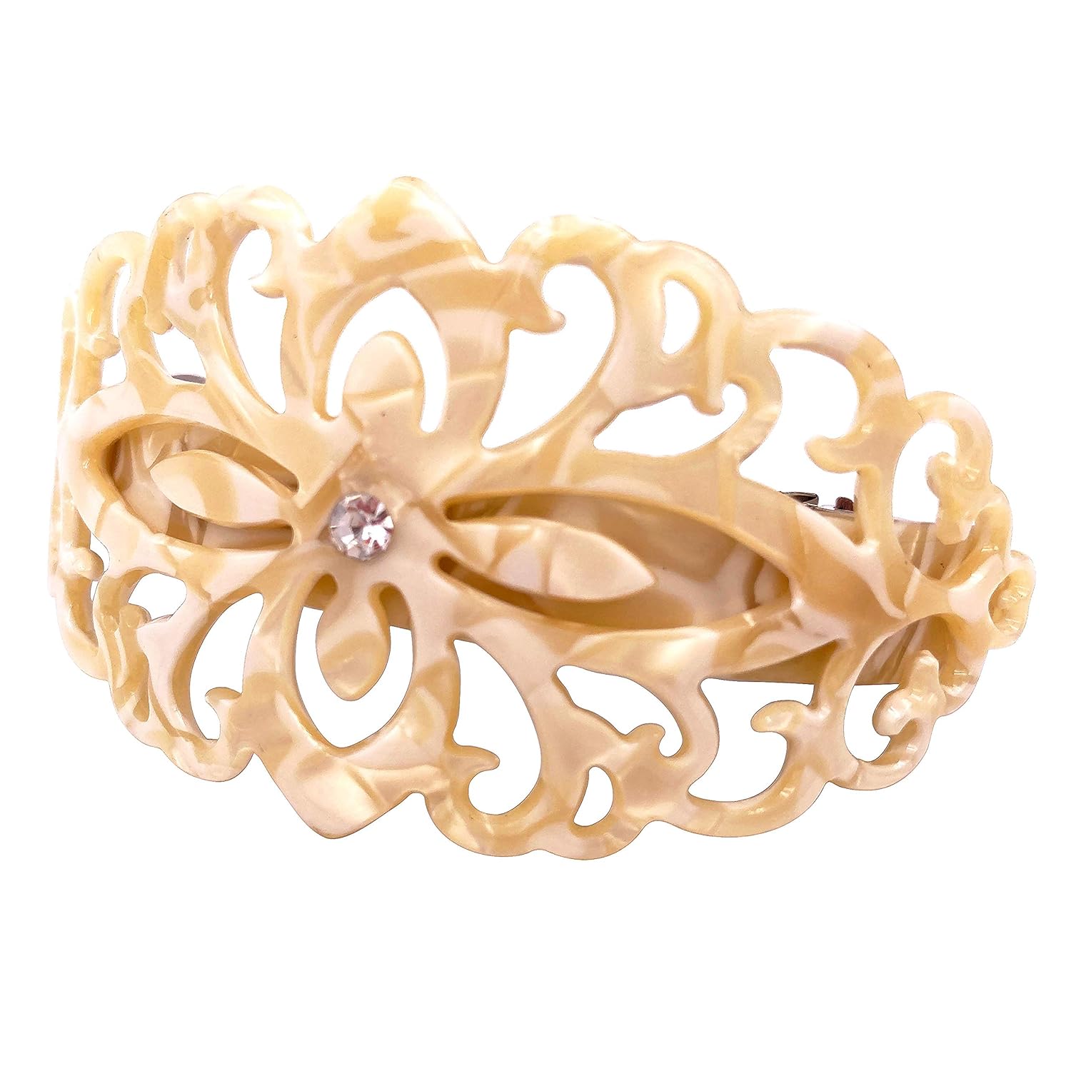 Strong Large Hair Barrette Set For Thick Hair Ivory White Marble Filigree for Women : Beauty