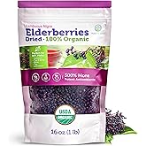 Certified USDA - 100% Organic Dried Elderberries - 1lb Bulk - Non-Irradiated, Non-Gmo, Whole Black Elderberry Immune Support 