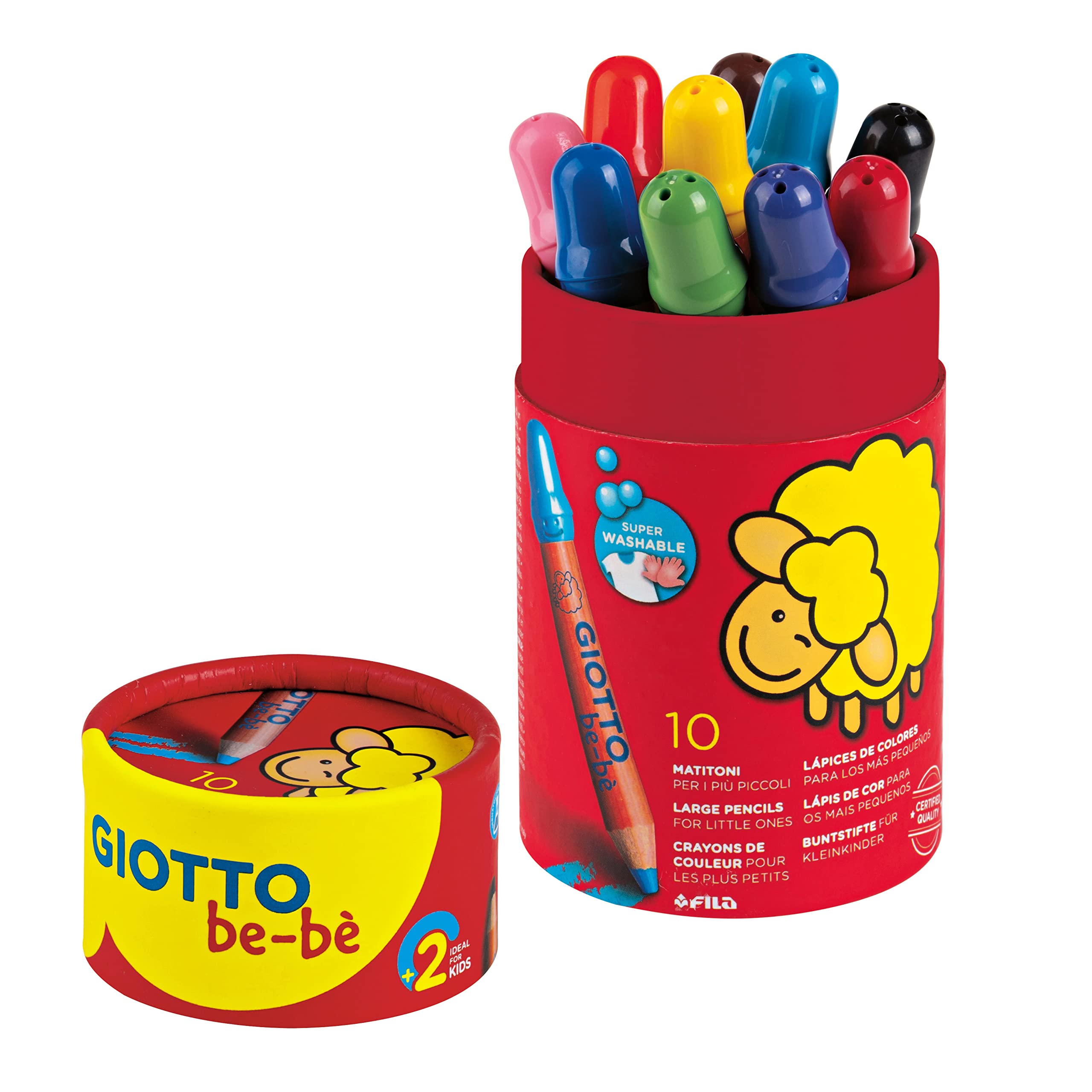 GIOTTO be-bè Large Colouring Pencils Set, 10 Assorted Colours, Super Washable, Suitable for Ages 2+, Ideal for Children