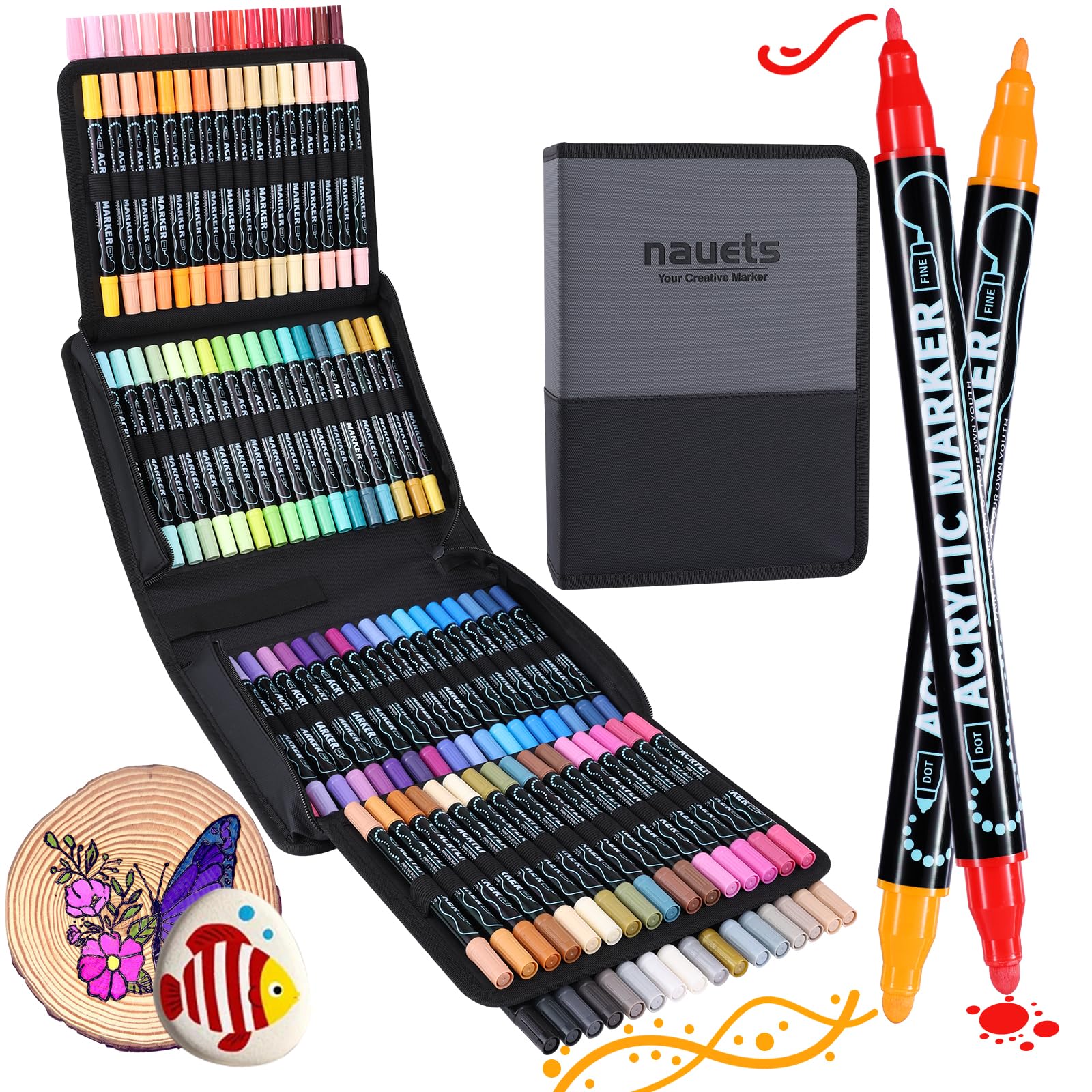 nauets 100 Colors Waterproof Dual Tip Acrylic Paint Markers, Premium Dot & Fine Tip Coloring Paint Pens Set for Paper, Rock, Wood, Fabric, Canvas, Glass, Ceramic and DIY Crafts Art Supplies Image