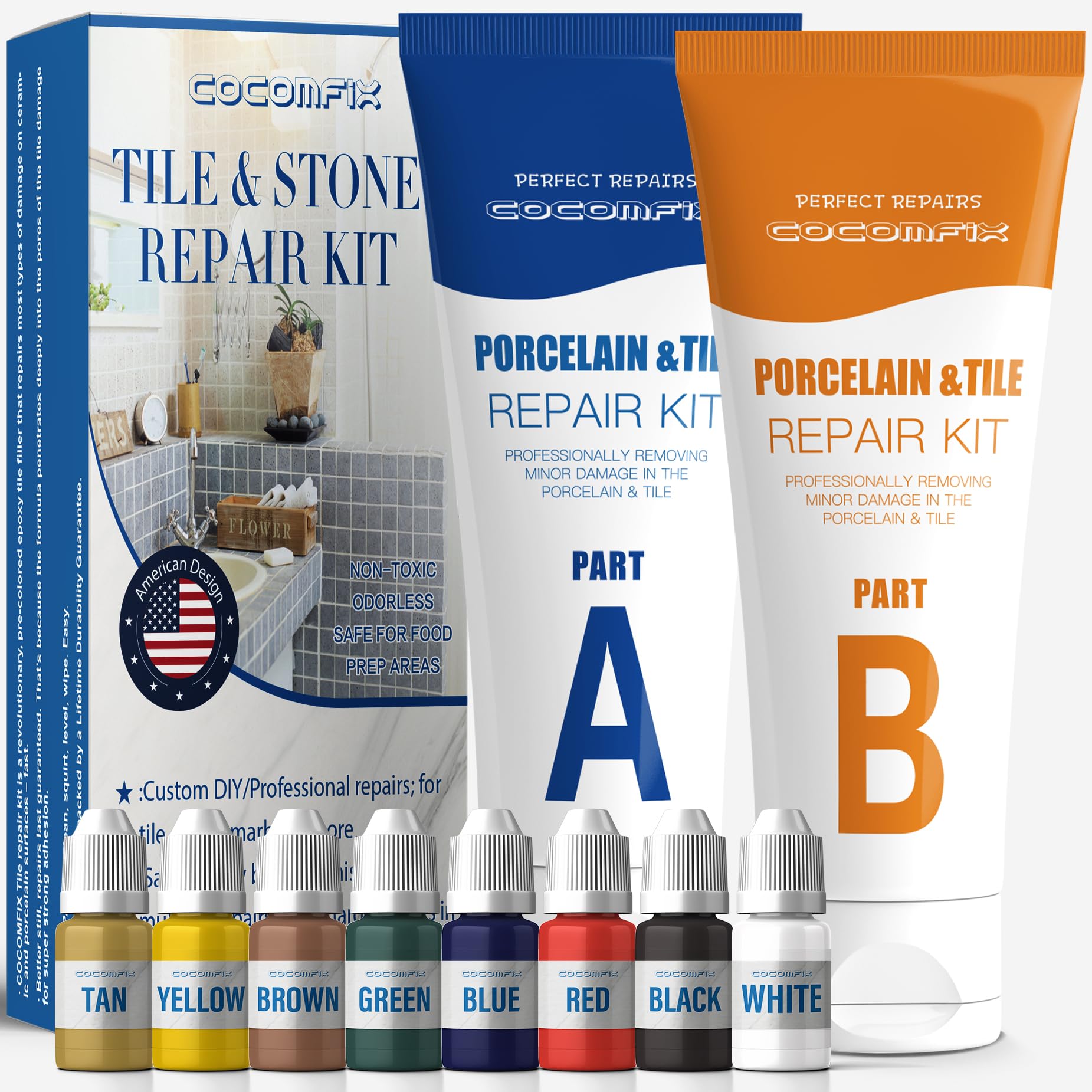 Photo 1 of Tile Repair Kit, Ceramic Tile Chip Repair Kit(Color Match), Porcelain Repair Kit with Super Strong Adhesion, Fix Chips, Cracks and Holes on Ceramic Tile, Porcelain, Acrylic, Fiberglass, Enamel