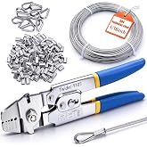 Twidec/Wire Rope Crimping Tool Up To 2.2mm Swaging Tool With 160PCS 1/16''Aluminum Crimping Loop Sleeve And 66FT 1/16'' 304 stainless steel Wire Rope 12PCS Wire Rope Thimbles Kit