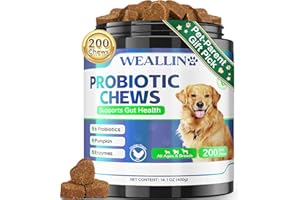 WEALLIN 200 PCS Probiotics for Dogs - Dog Probiotic Chews for Gut Health, Digestive Support & Itchy Skin Relief Pet Diarrhea Gas Treatment - Probiotics, Digestive Enzymes, Prebiotics, Pumpkin
